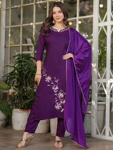 Mesmerizing Wine Embroidered Viscose Festival Wear Pant Suit